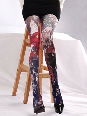 Japanese Geisha Art Print Tights | Colorful Statement Pantyhose | One Size